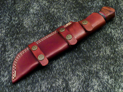 Hand Forged Damascus 11" Bowie Hunting Knife | Camel Bone Handle