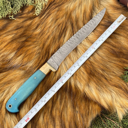 Custom Hand Forged Damascus Steel 5-Piece Kitchen Chef Knife Set with Camel Bone Handles