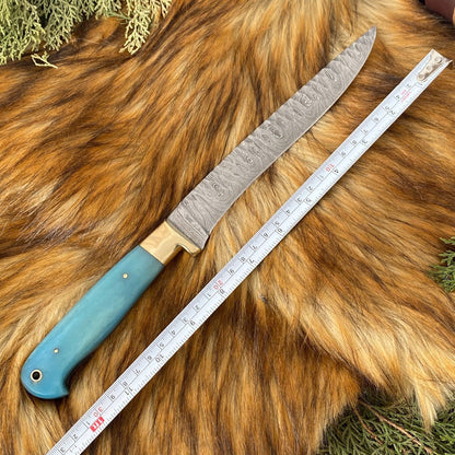 Custom Hand Forged Damascus Steel 5-Piece Kitchen Chef Knife Set with Camel Bone Handles