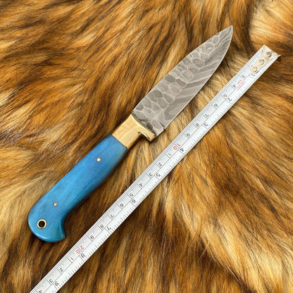Custom Hand Forged Damascus Steel 5-Piece Kitchen Chef Knife Set with Camel Bone Handles