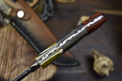 Hand Crafted Twist Damascus Skinner Knife with Corain Handle for Tactical Use