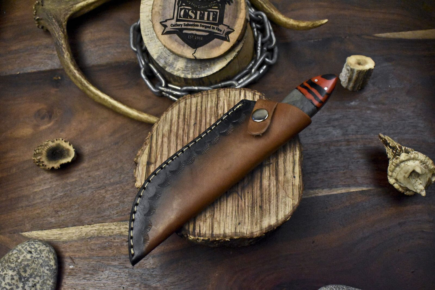 Hand Crafted Twist Damascus Skinner Knife with Corain Handle for Tactical Use