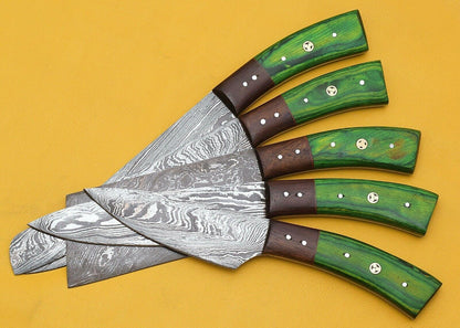 Handmade Damascus Chef Knife Set – 4 Pcs Kitchen Knives with Pakka Wood Handle