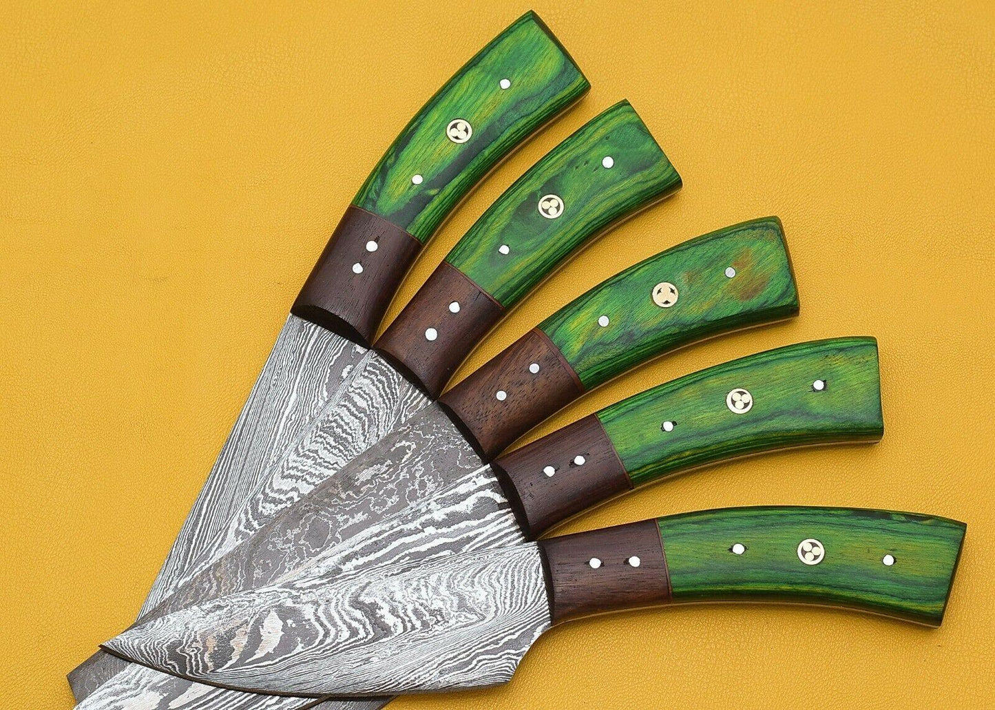 Handmade Damascus Chef Knife Set – 4 Pcs Kitchen Knives with Pakka Wood Handle