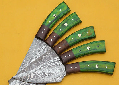 Handmade Damascus Chef Knife Set – 4 Pcs Kitchen Knives with Pakka Wood Handle