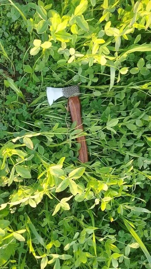 Handmade Mini Viking Axe - 12 Inch Carbon Steel Hatchet with Leather Sheath