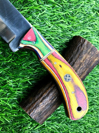9" Handmade Stainless Steel Skinner Knife – Forged Hunting & Survival Blade with Leather Sheath