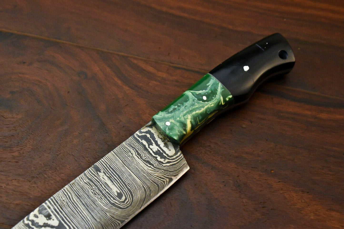 Handmade Damascus Steel Chef Hunting Knife with Corian Handle – Custom 384 Layers