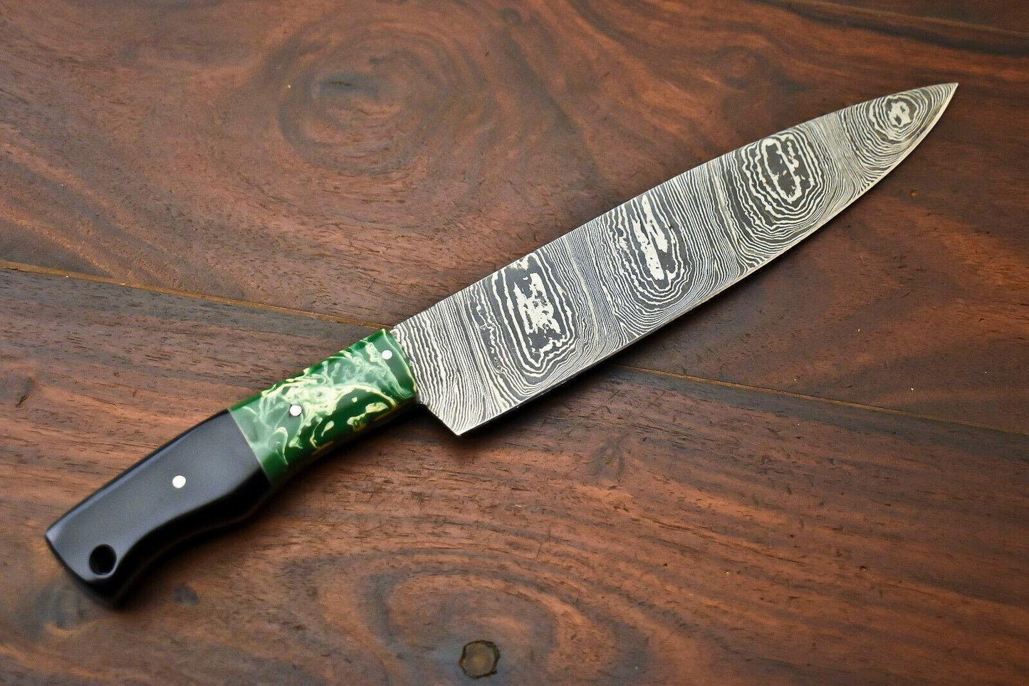 Handmade Damascus Steel Chef Hunting Knife with Corian Handle – Custom 384 Layers