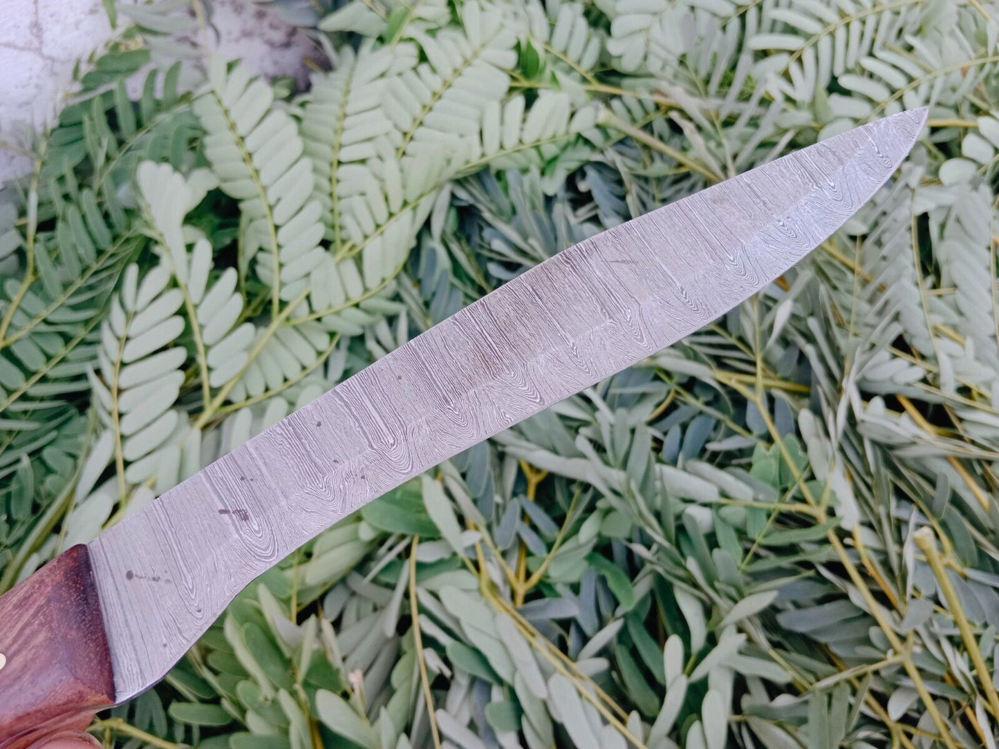 Custom Handmade Damascus Fillet Knife Wood Handle W/Leather Sheath