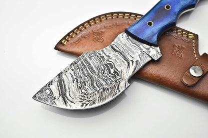Custom Handmade Damascus Steel Tracker Knife 10" | Hardwood Handle & Leather Sheath