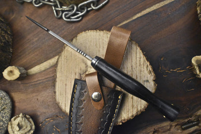 Forged Hunting Skinner Knife with Ladder Damascus Blade and Hard Wood Handle – Handmade Fixed Blade Hunting Knife