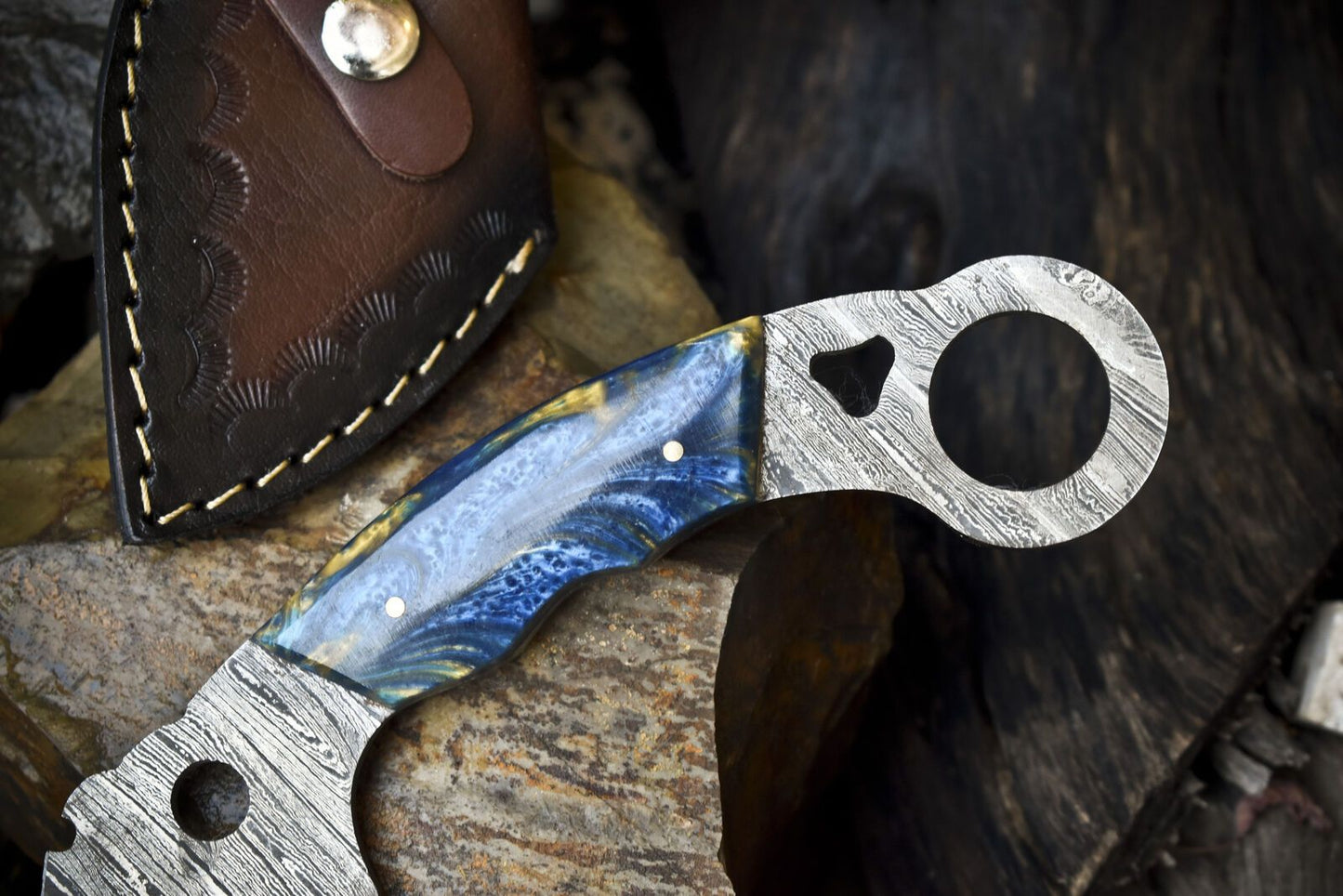 Hand Forged Damascus Karambit Knife Twist Pattern Karambit Damascus Steel with Corian Handle