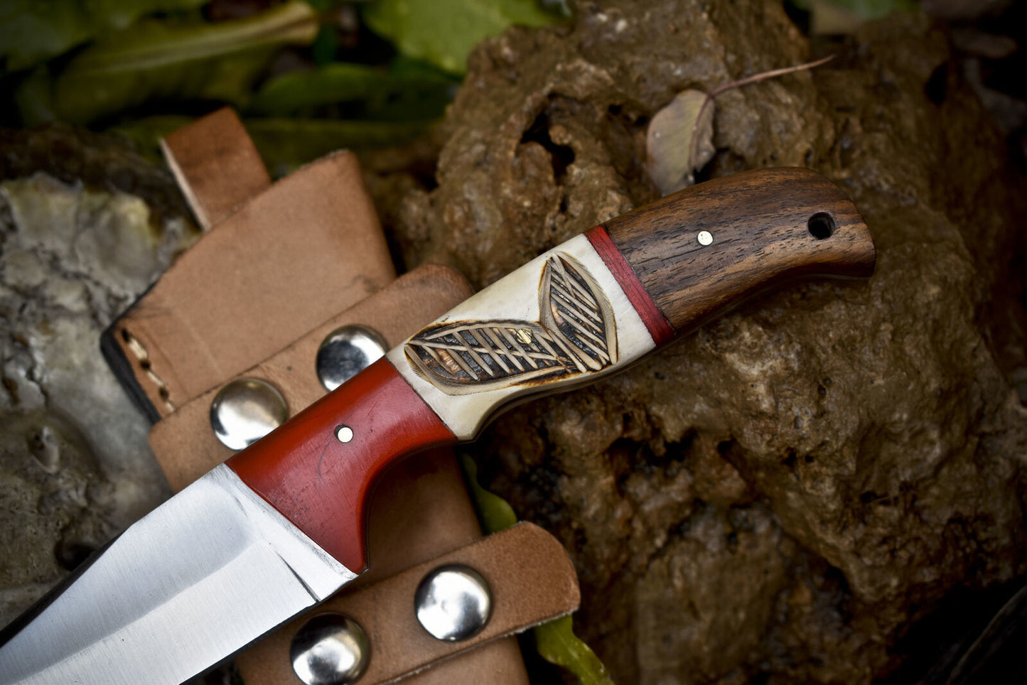 Hand Forged Skinner Knife – AUS-8 Steel Blade with Bone & Wood Handle
