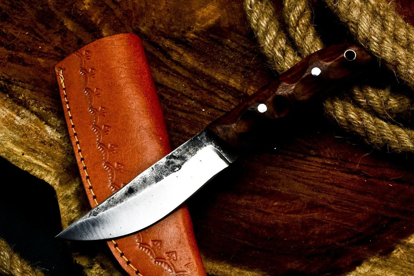 7.5" Handmade Carbon Steel Skinner Knife | Compact Hunting EDC with Sheath