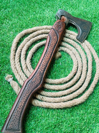Hand Forged Carbon Steel Viking Bearded Carpentry Axe with Wooden Handle 20 Inch