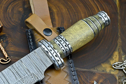 Heritage Forge Trailblazer Damascus Bowie Knife with Resin Steel Bolster Handle