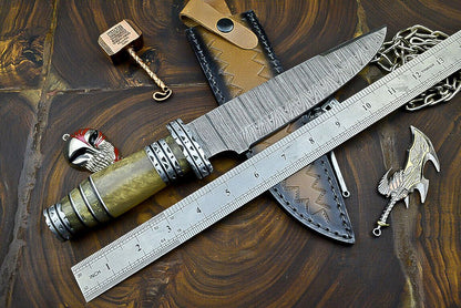 Heritage Forge Trailblazer Damascus Bowie Knife with Resin Steel Bolster Handle