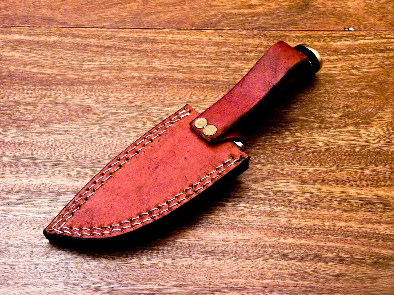 8 Inch Damascus Steel Hunting Knife with Engraved Camel Bone Handle