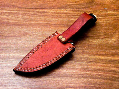 8 Inch Damascus Steel Hunting Knife with Engraved Camel Bone Handle