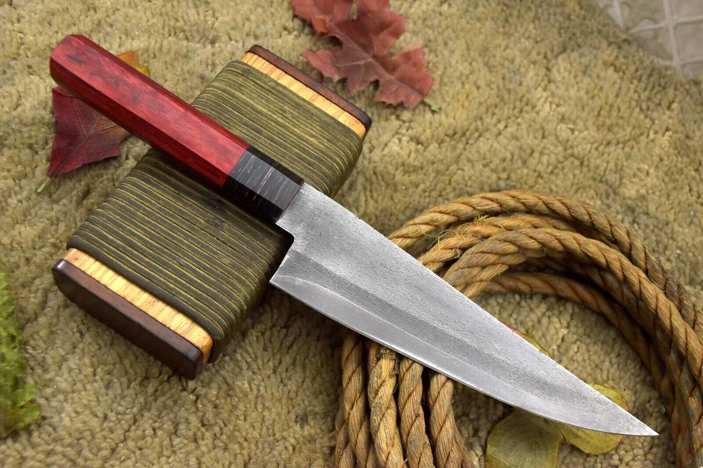 13.3" Custom Handmade Spring Steel 5160 Chef Knife with Wooden Handle – No Damascus