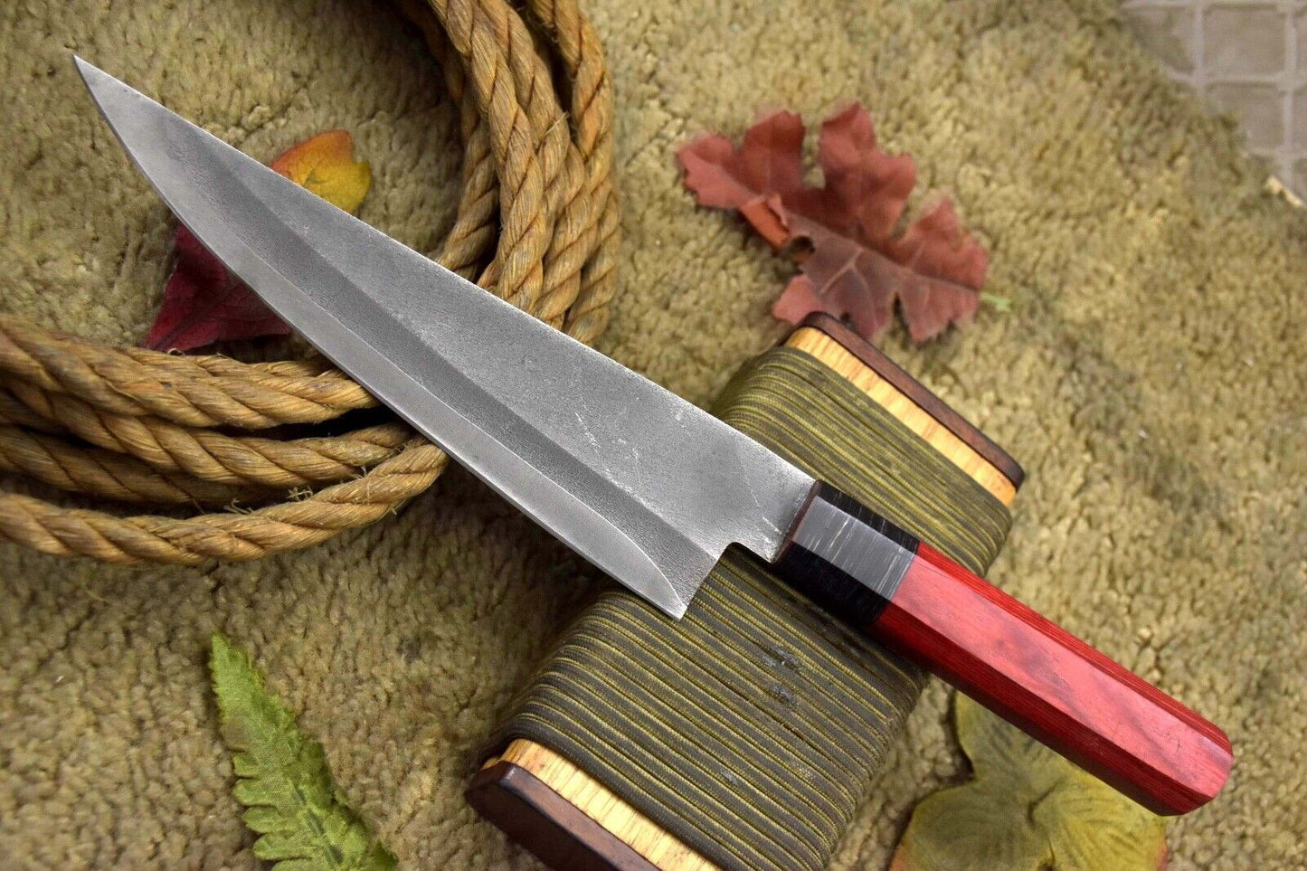 13.3" Custom Handmade Spring Steel 5160 Chef Knife with Wooden Handle – No Damascus