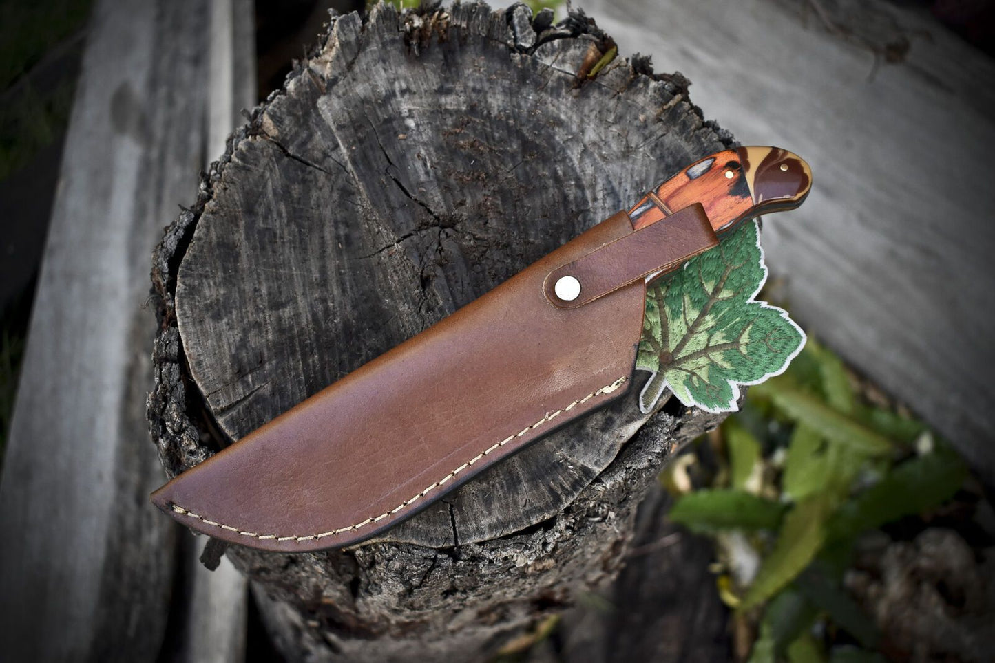 10 Inch Custom Damascus Skinner Knife with Twist Pattern Blade and Hard Wood Handle – Hunting Gift Knife