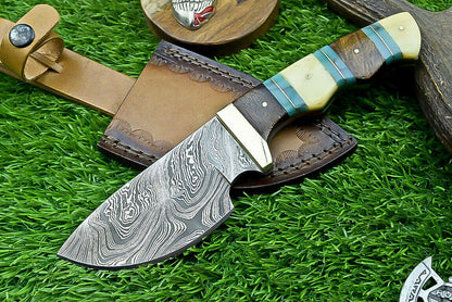 8" Custom Damascus Bowie Knife with Resin & Wood Handle