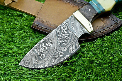 8" Custom Damascus Bowie Knife with Resin & Wood Handle