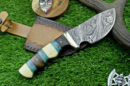 8" Custom Damascus Bowie Knife with Resin & Wood Handle