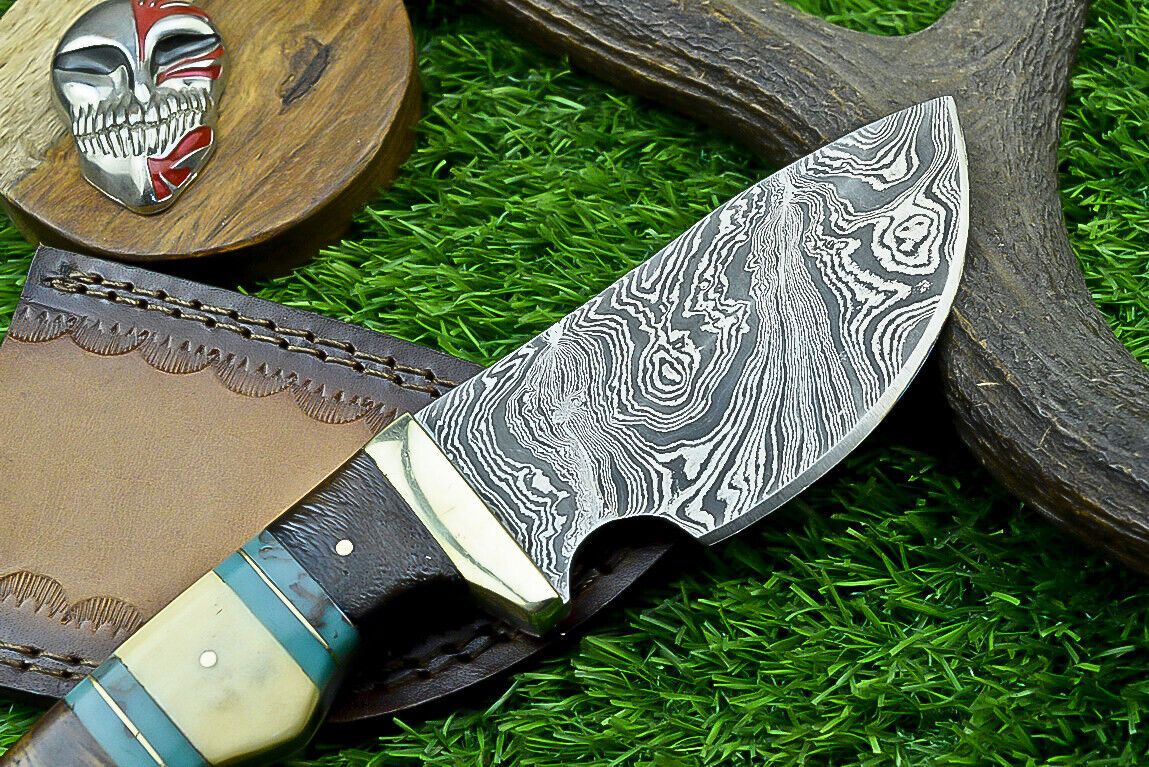 8" Custom Damascus Bowie Knife with Resin & Wood Handle