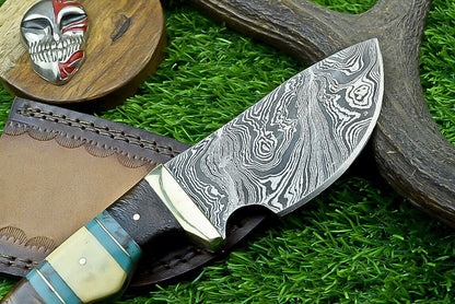 8" Custom Damascus Bowie Knife with Resin & Wood Handle