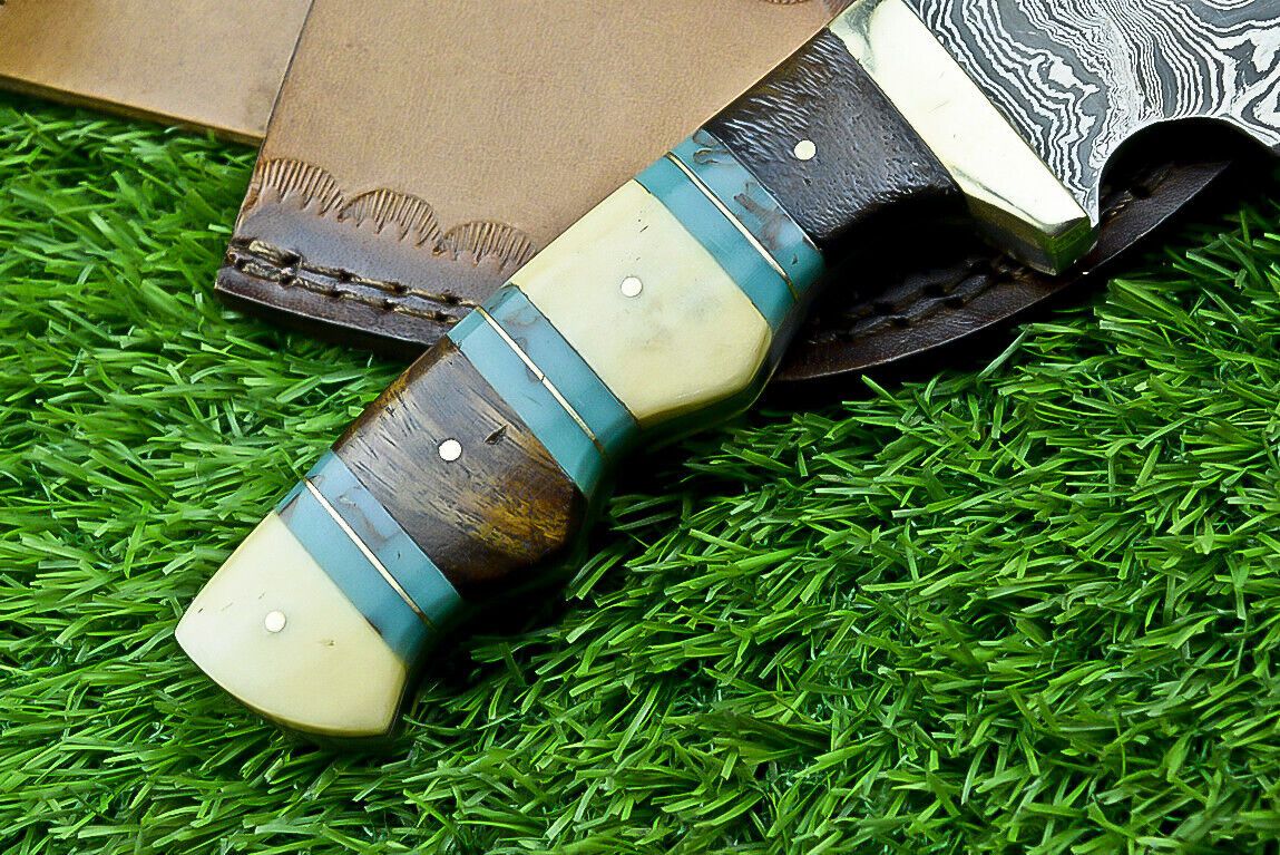 8" Custom Damascus Bowie Knife with Resin & Wood Handle