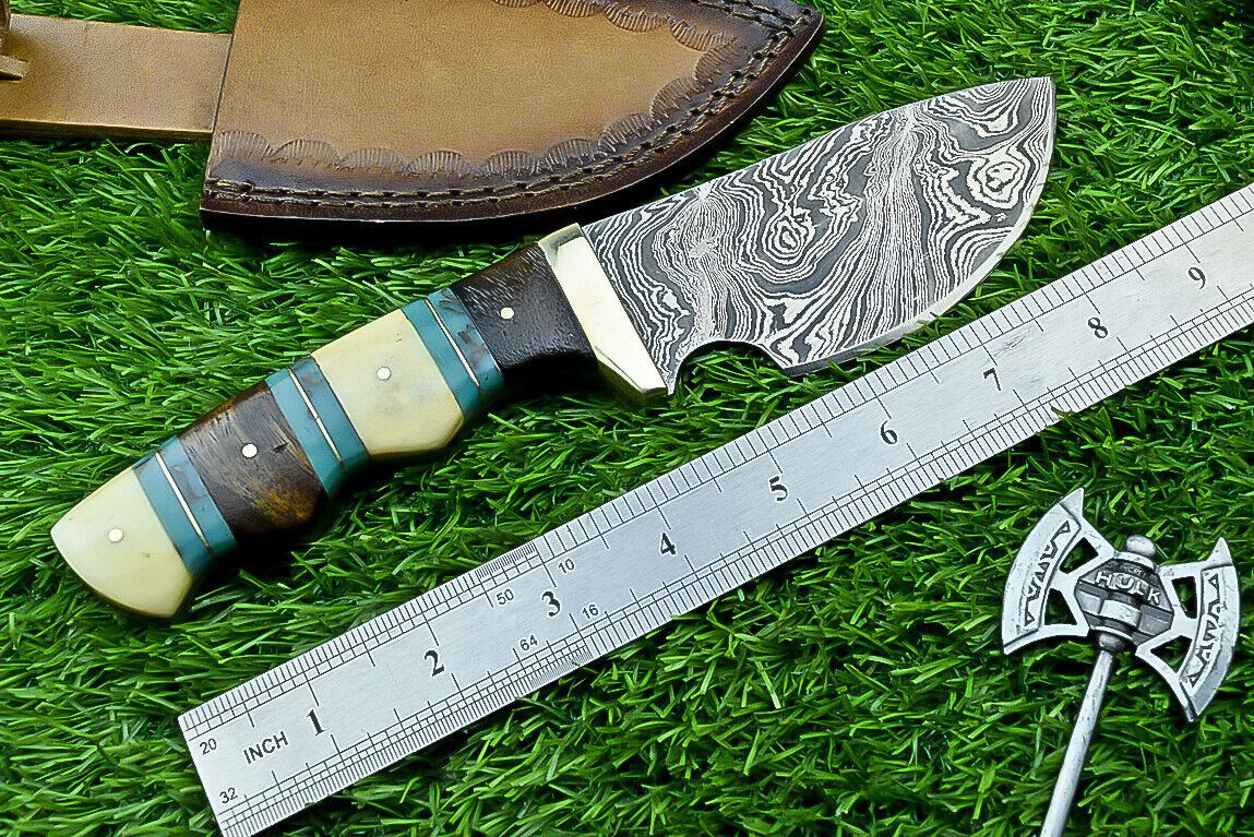 8" Custom Damascus Bowie Knife with Resin & Wood Handle