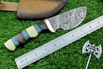8" Custom Damascus Bowie Knife with Resin & Wood Handle