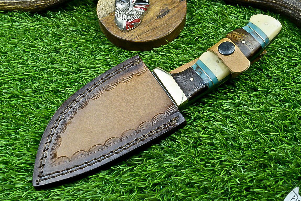 8" Custom Damascus Bowie Knife with Resin & Wood Handle