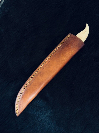 Heritage Forge 12 Inch Fire Damascus Steel Fillet Kitchen Knife with Camel Bone and Wood Handle