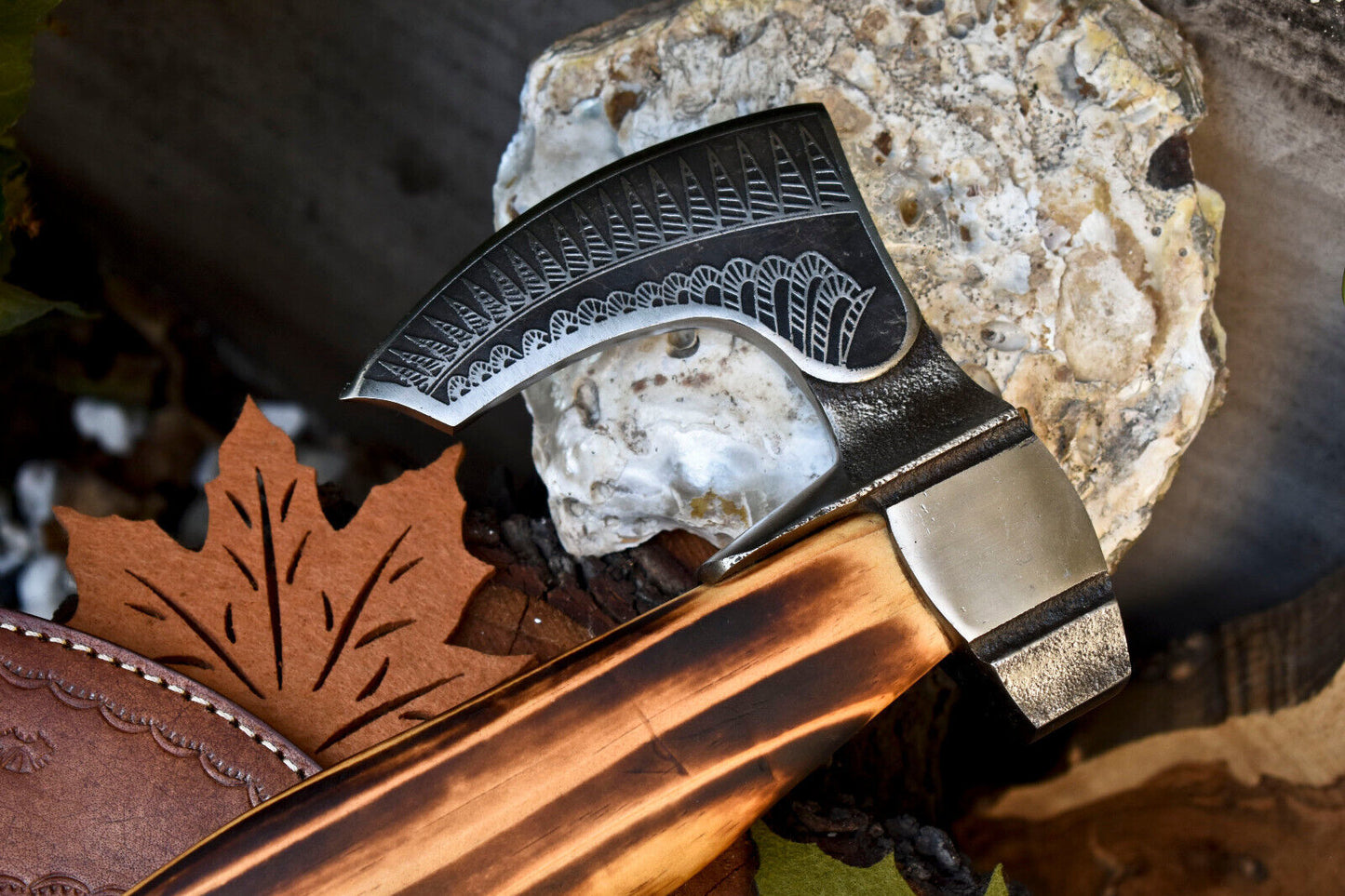 Handmade High Carbon Steel Vikings Axe – Etched Blade with Walnut Wood Handle