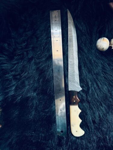 Heritage Forge 13 Inch Twist Damascus Brisket Fillet Knife with Camel Bone and Wood Handle