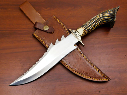 12" Handmade D2 Steel Clip Point Bowie Hunting Knife – Full Tang Fixed Blade Survival Knife