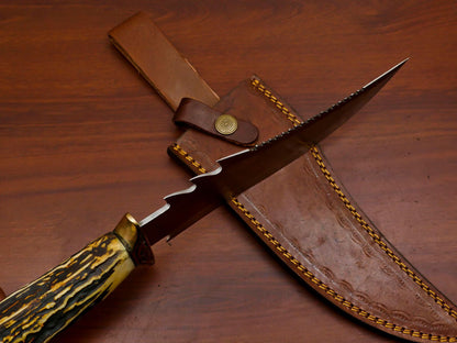 12" Handmade D2 Steel Clip Point Bowie Hunting Knife – Full Tang Fixed Blade Survival Knife