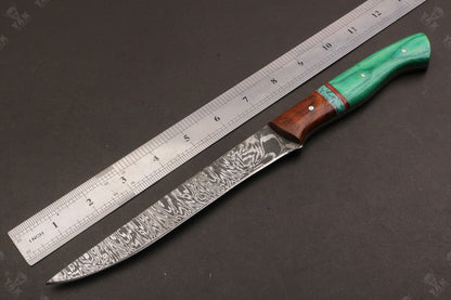 12" Handmade Twist Damascus Fillet Knife Damascus Steel Fillet Knife W/Sheath