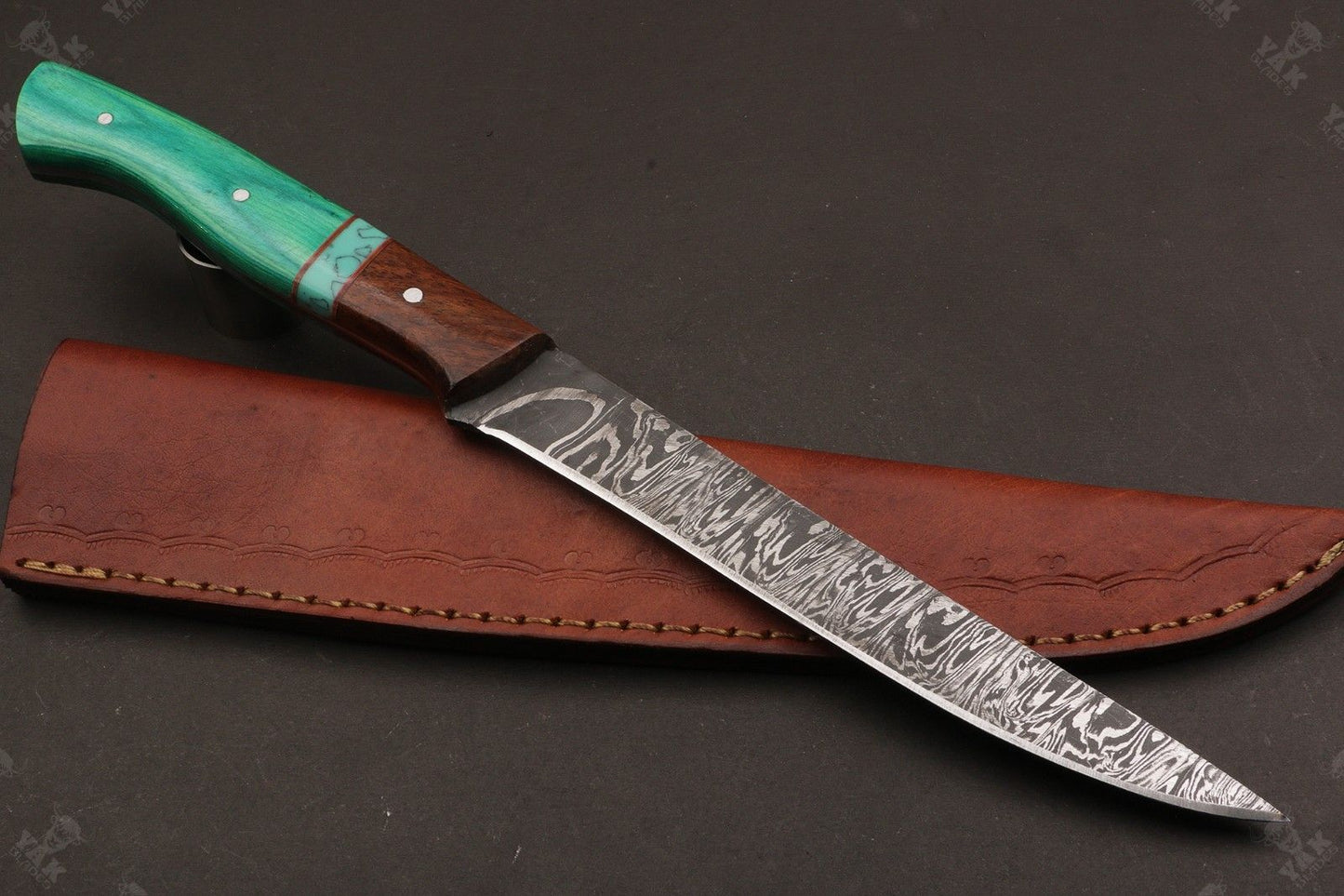 12" Handmade Twist Damascus Fillet Knife Damascus Steel Fillet Knife W/Sheath