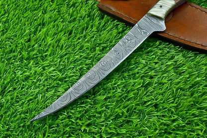 Hand Forged Damascus Steel Fillet Knife – Custom Chef Kitchen Knife with Resin & Hardwood Handle