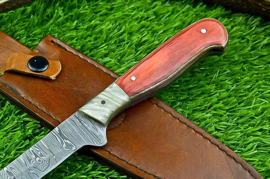 Hand Forged Damascus Steel Fillet Knife – Custom Chef Kitchen Knife with Resin & Hardwood Handle