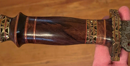 Heritage Forge 15 Inch Vintage Damascus Steel Bowie Knife with Wood Handle and Brass Guard