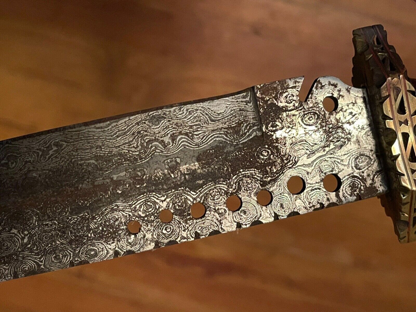 Heritage Forge 15 Inch Vintage Damascus Steel Bowie Knife with Wood Handle and Brass Guard