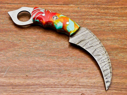 Handmade Damascus Karambit Knife Full Tang Karambit Damascus Steel with Resin Handle