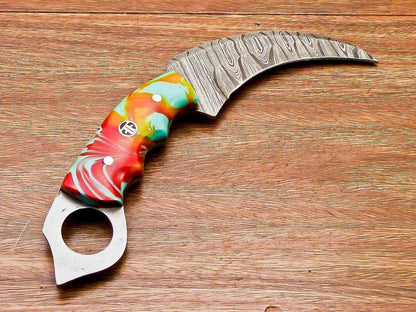 Handmade Damascus Karambit Knife Full Tang Karambit Damascus Steel with Resin Handle