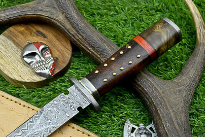 15 Inch Handmade Damascus Steel Hunting Dagger Knife with Natural Wood Handle and Sheath